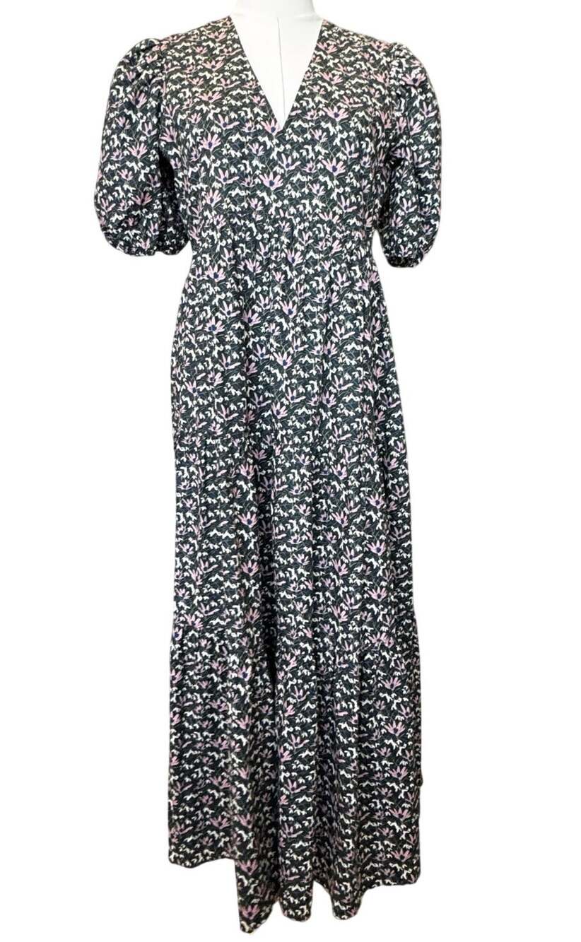Hyacinth House Green Floral Puff Sleeve Maxi Dress Sz XS New Tuckernuck FallCore